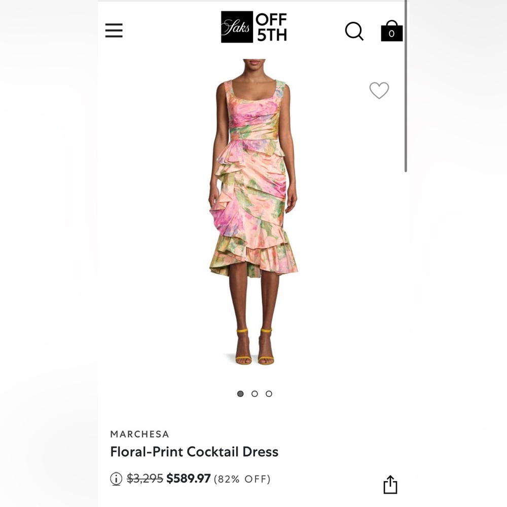 Marchesa Pink and Yellow Asymmetrical Ruffled Dress